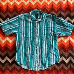 Eddie Bauer Turquoise and White Striped Shirt